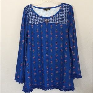 Suzanne Betro Blue Long Bell Sleeve Top Size XL